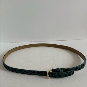 Teal Leather Belt with Gold Buckle and Textured Design
